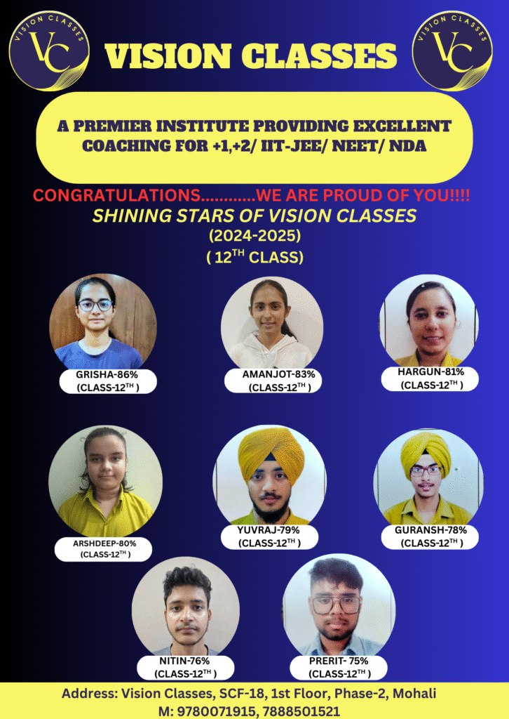 12th class students of VISION CLASSES celebrating their board exam results outside the institute.